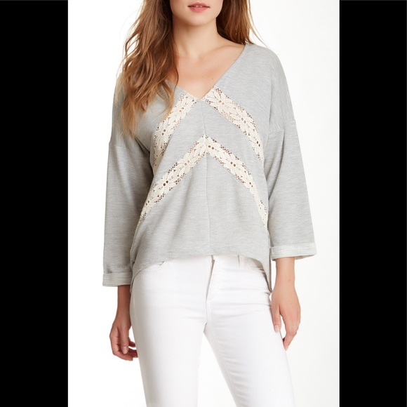 everleigh Tops - Everleigh Lace Insert Grey Sweatshirt Long Sleeve